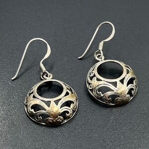 Vintage Intricate Filagree Cutout Sterling Silver Drop Dangle Earrings 925